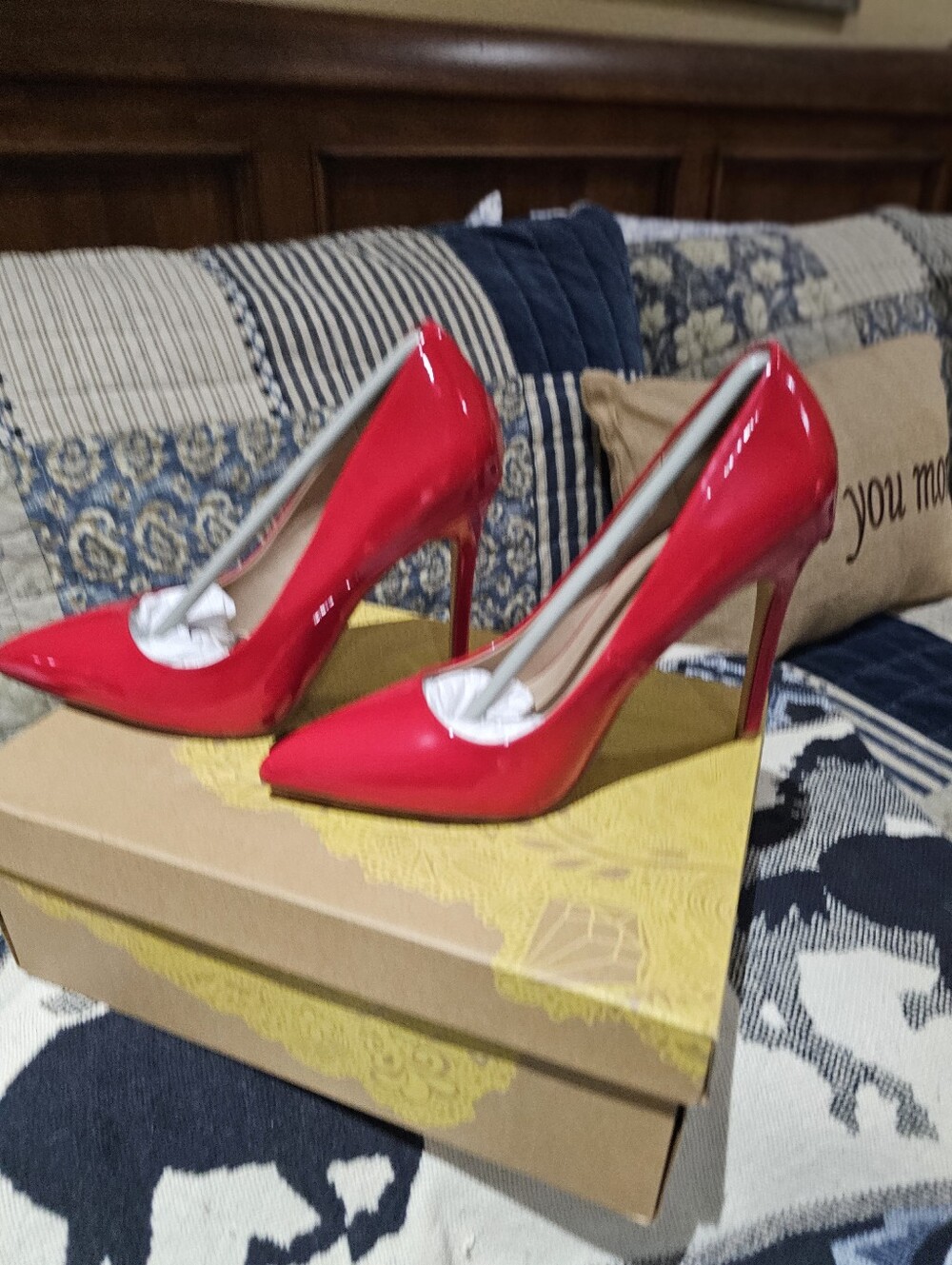 Red Patent Pointed-Toe Pumps - Picture 3 of 6